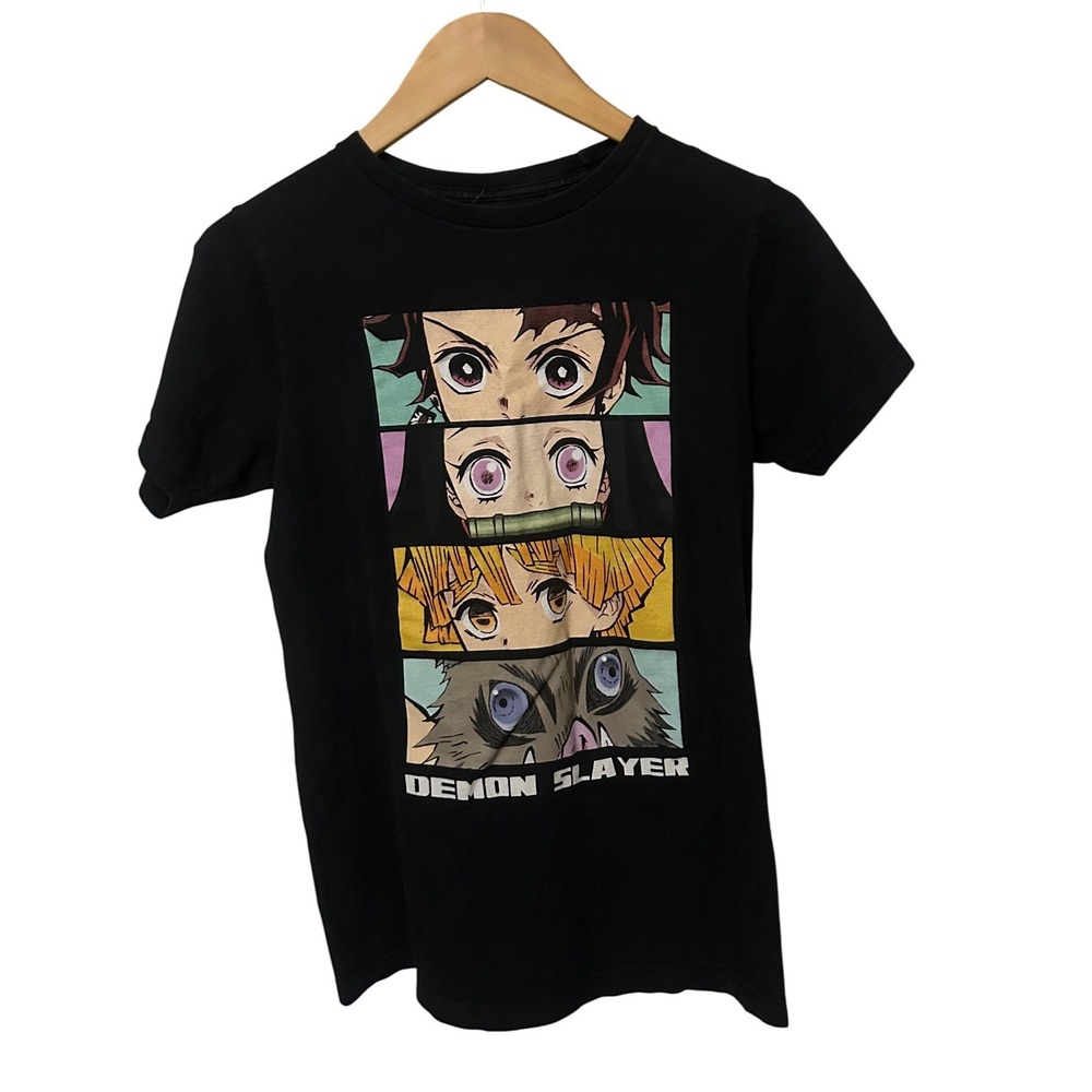 Demon Slayer Anime Graphic Tee Manga Cosplay Black T-Shirt Size S